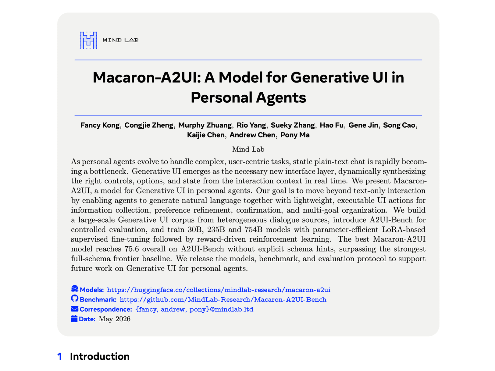 Macaron-A2UI: A Model for Generative UI in
Personal Agents