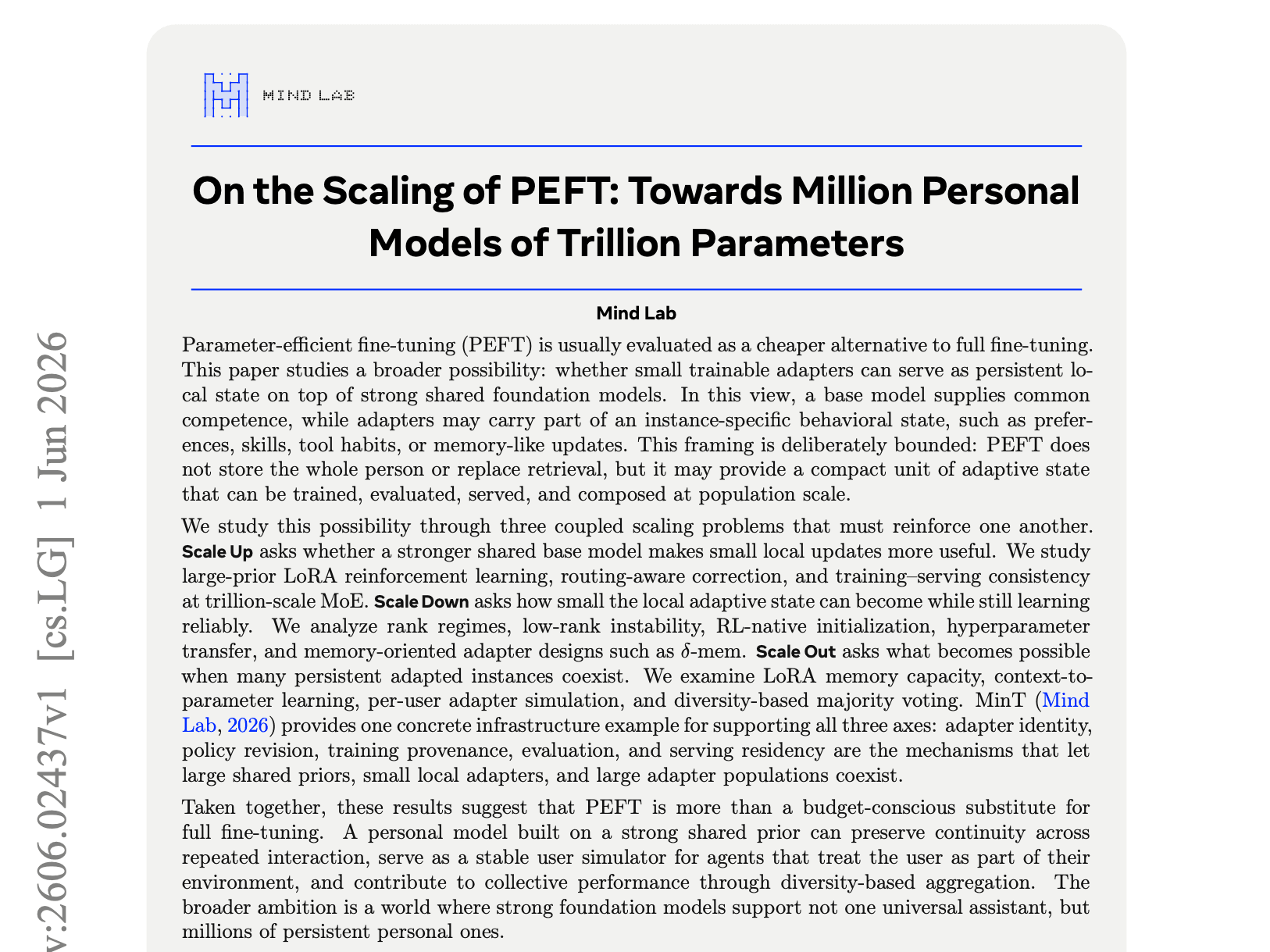On the Scaling of PEFT: Towards Million Personal
Models of Trillion Parameters