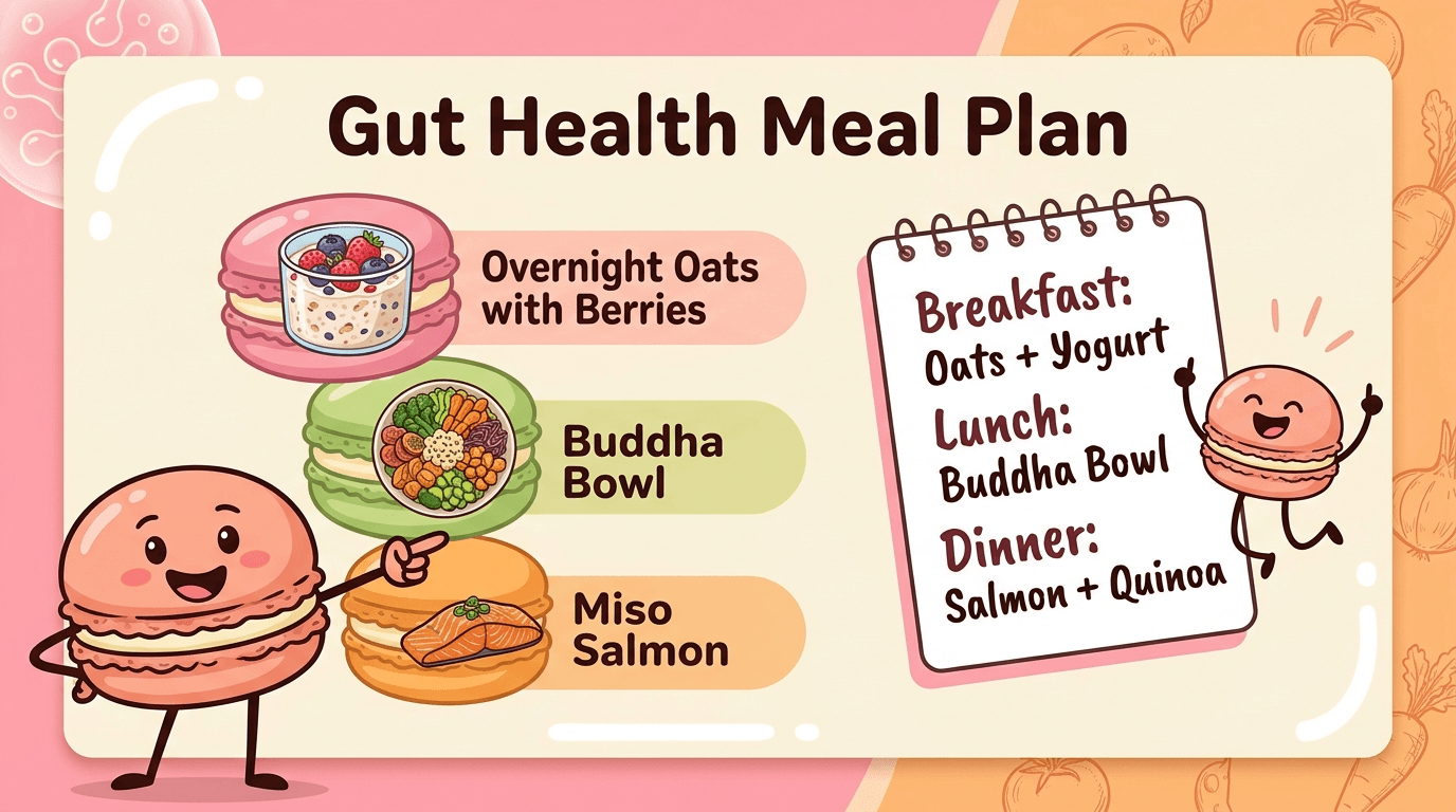 What is a simple 1-day meal plan for gut health?