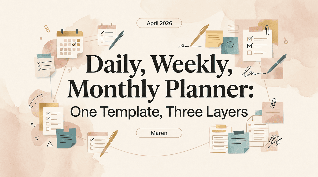 Daily, Weekly, Monthly Planner: One Template, Three Layers