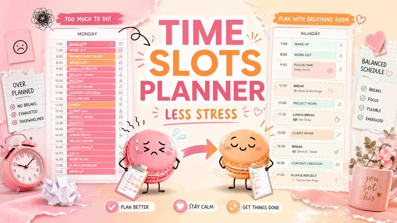 Daily Planner With Time Slots, Less Stress